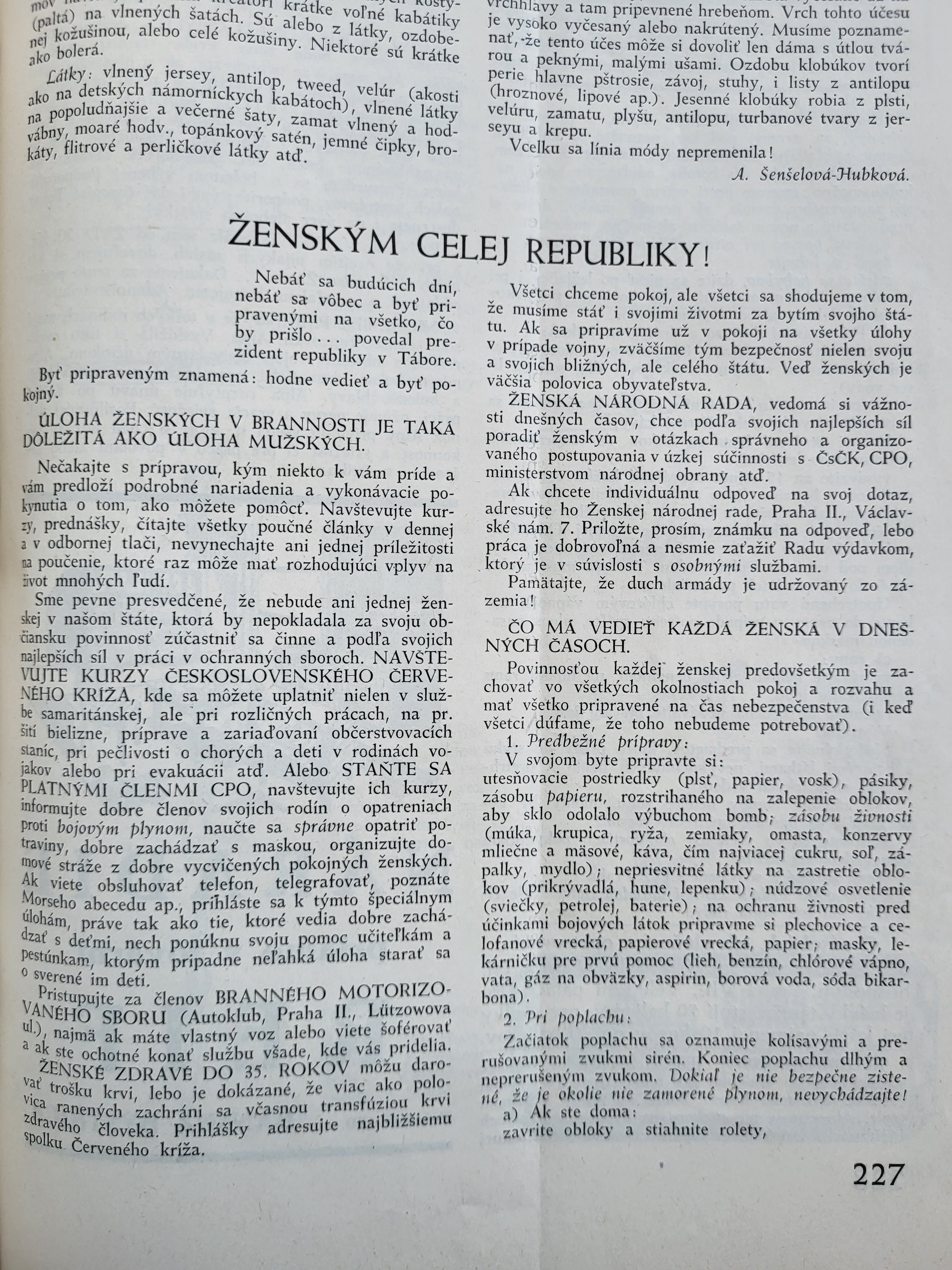 Článok Úloha žien v brannosti, Živena 1938, časť I.