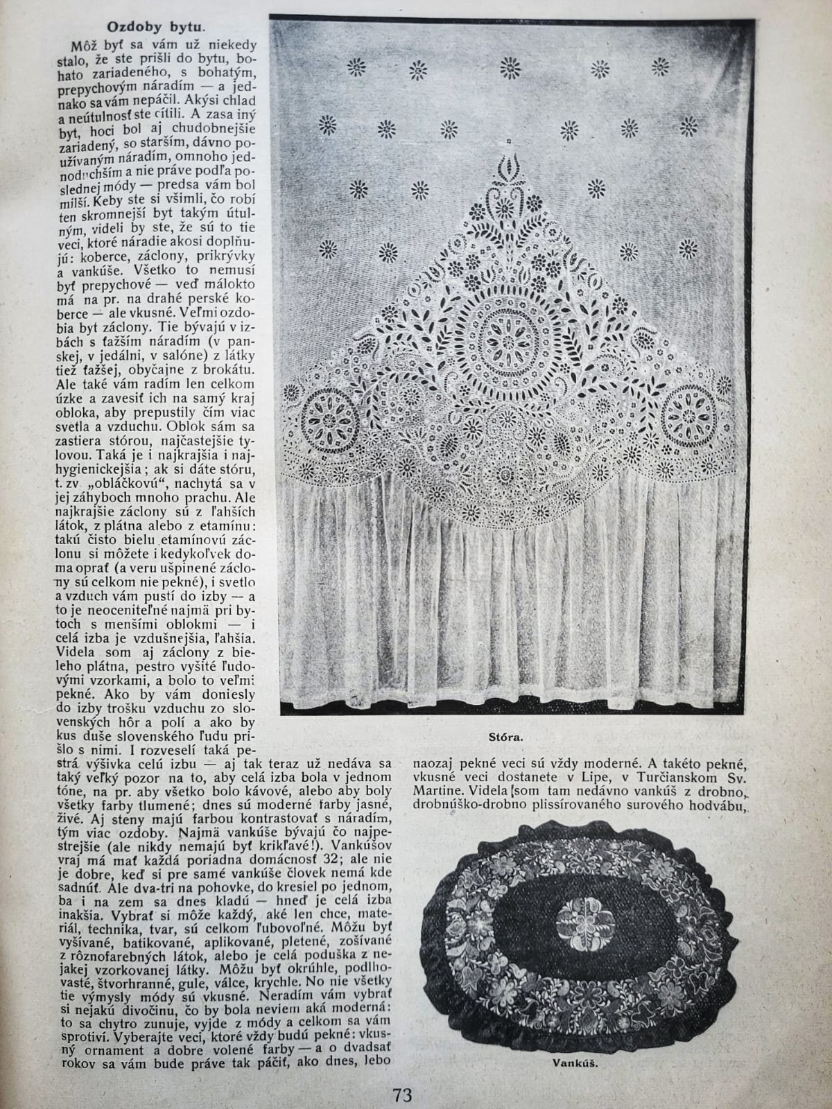 Módna rubrika Lipy — záclony, Živena 1928